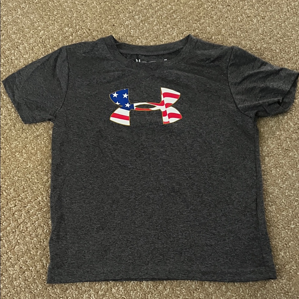 Under Armour Kids Dark Gray Tee with Flag Logo